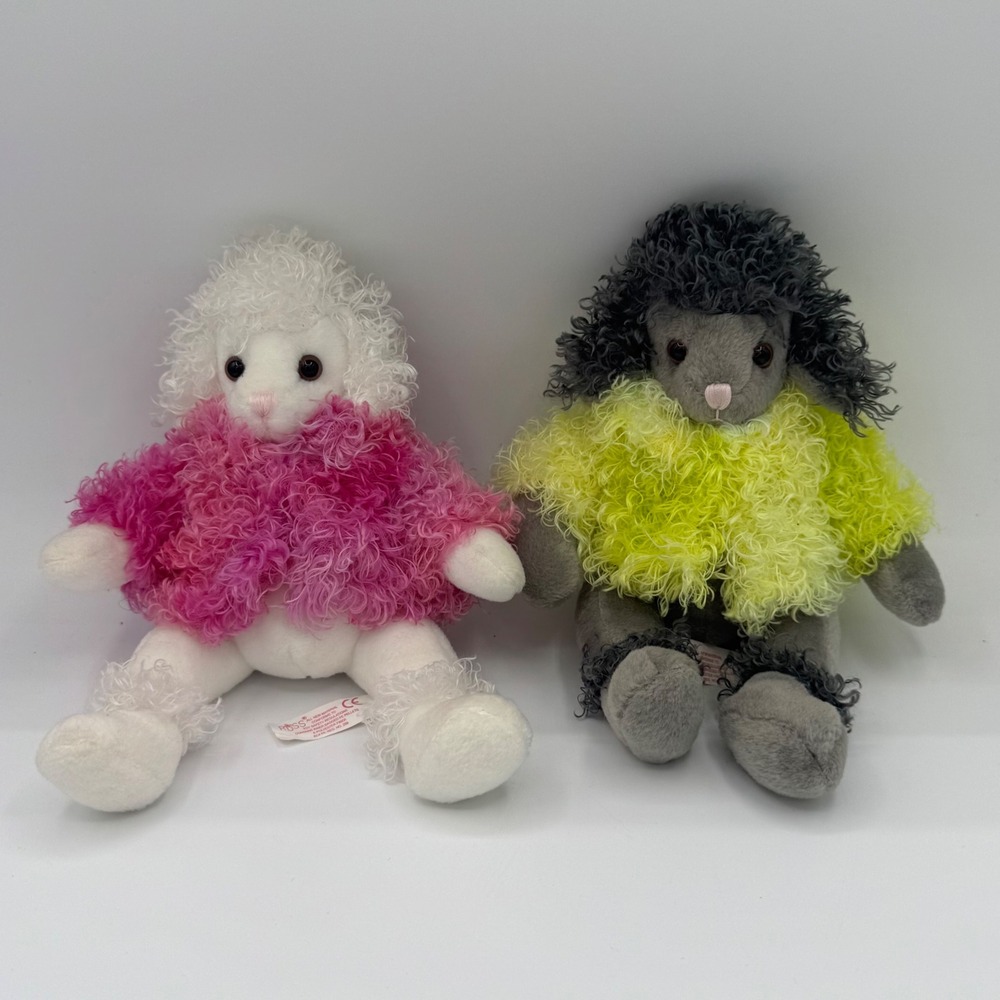 Russ Berrie Brigette Plush Poodle Dog Set White Pink Grey Yellow 24256 2pc